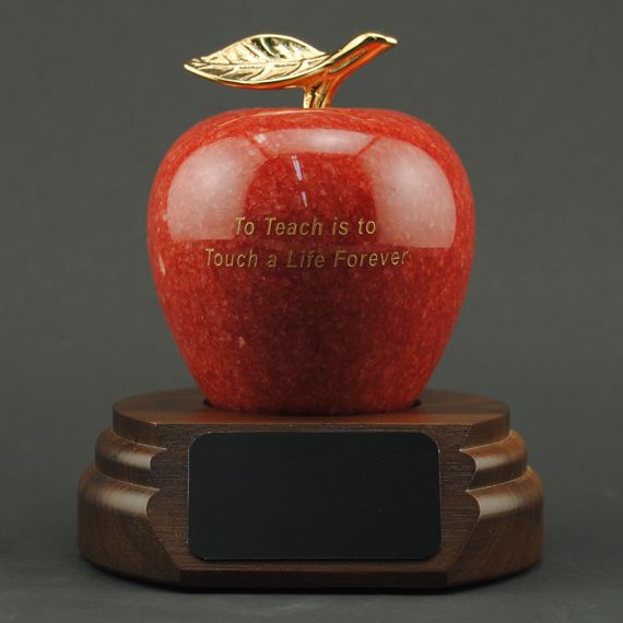 Teacher Appreciation Red Marble Apple - To Teach is to Touch a Life Forever On Walnut Base