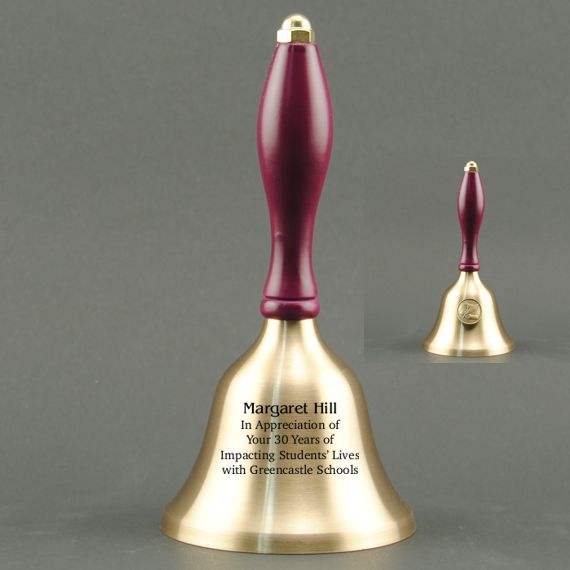 Teacher Recognition Hand Bell with Purple Handle & Medallion - Bell Personalization
