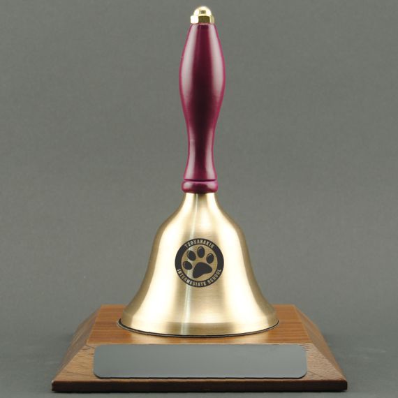 Teacher Appreciation Hand Bell with Purple Handle and Base - Engraved Bell