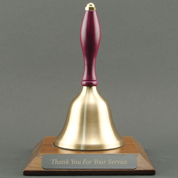 Teacher Appreciation Hand Bell with Purple Handle and Base - Engraved Plate