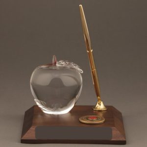 Teachers Day Crystal Apple Award with Pen - No Personalization