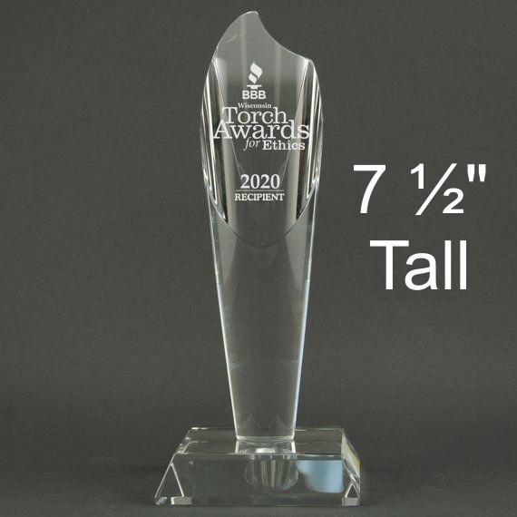Small Crystal Torch Award Trophy - Personalization Included