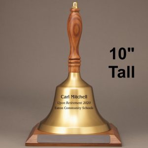 Teacher Appreciation Hand Bell with Walnut Handle and Base - Engraved Bell