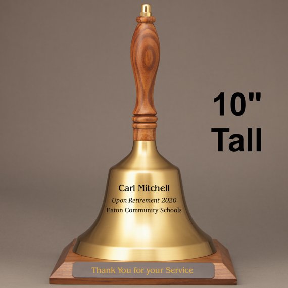 Teacher Appreciation Hand Bell with Walnut Handle and Base - All Engraving Included