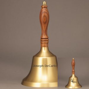 Golden Teacher Recognition Hand Bell with Walnut Handle - 2 Sided Personalization