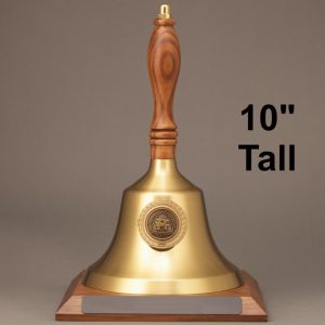 Teacher Recognition Gold Hand Bell with Walnut Handle, Base & Medallion - No Personalization