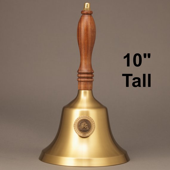 Teacher Recognition Gold Hand Bell with Walnut Handle & Medallion - No Personalization