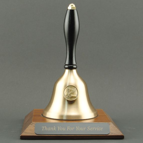 Teacher Recognition Hand Bell with Black Handle, Base & Medallion - Plate Personalization