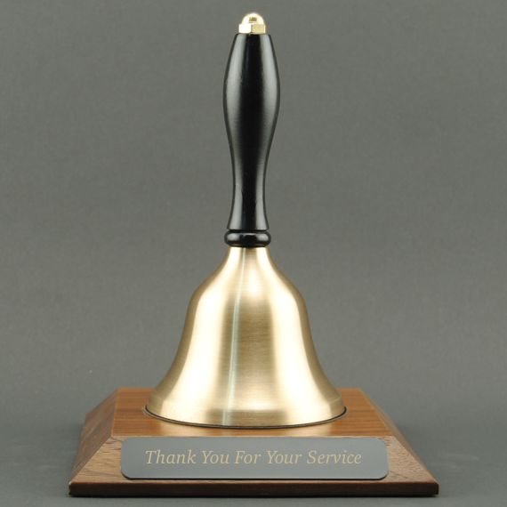 Teacher Appreciation Hand Bell with Black Handle and Base - Engraved Plate