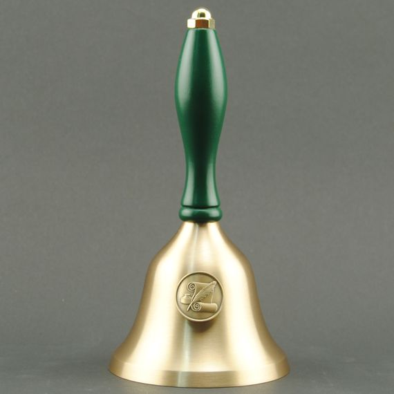 Teacher Recognition Hand Bell with Green Handle & Medallion - No Personalization