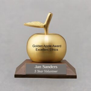 Engraved Gold Apple Bell on Engraved Base for Teacher Appreciation Idea