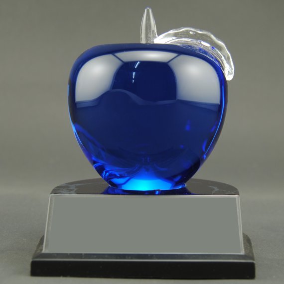Non-Engraved Red Crystal Apple Trophy on Black Alamar Base for Teacher Recognition