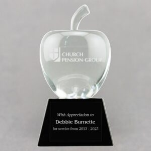 Custom Etched Crystal Apple on Black Crystal Base - Apple & Plate Personalization