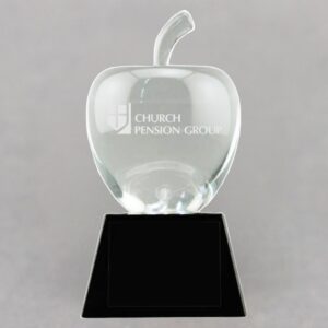 Custom Etched Crystal Apple on Black Crystal Base - Apple Personalization