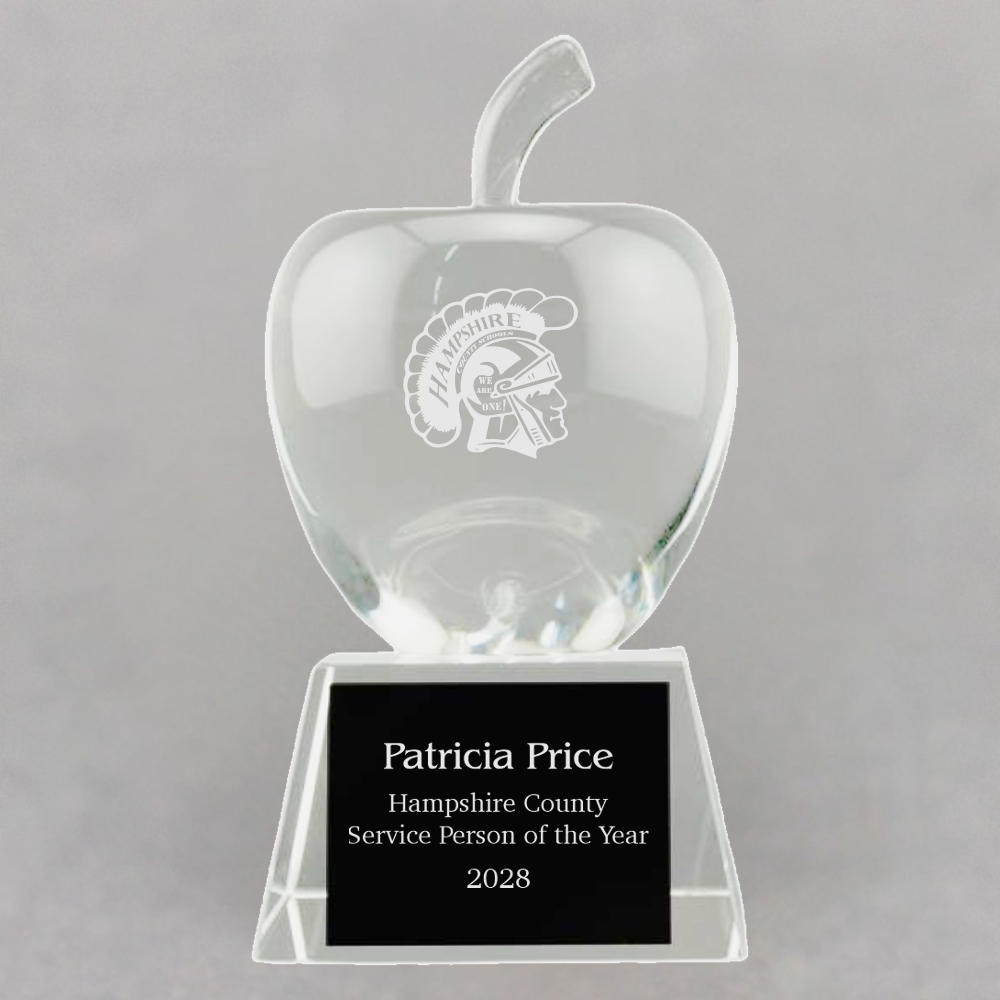 Custom Etched Crystal Apple on Crystal Base - Apple & Plate Personalization