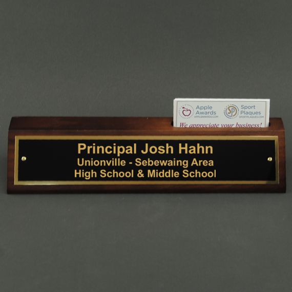 Desk Name Plates with Business Card Holder - Engraved