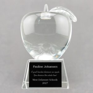 Large Crystal Apple Trophy for Educator Recognition