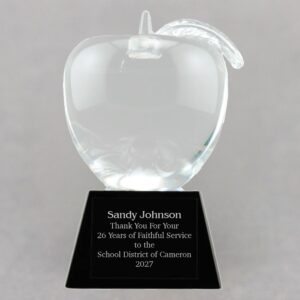 Large Crystal Apple on Black Crystal Base with Engraving for Teacher Retirement Idea