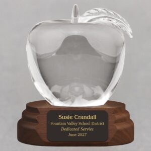 Large Crystal Apple on Walnut Base Engraved - Appreciation Gift