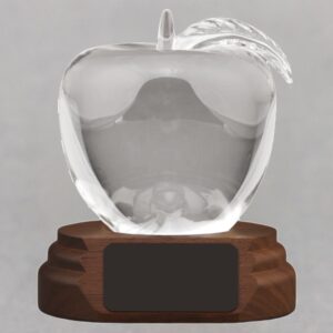 Large Crystal Apple on Walnut Base - Appreciation Gift