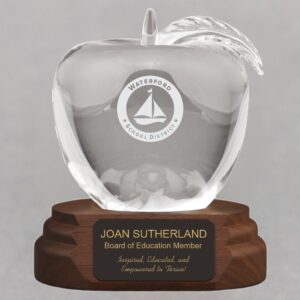 Etched Crystal Apple on a Walnut Base Engraved - Math Teacher Thank You Gift