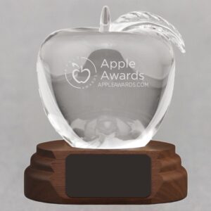 Etched Crystal Apple on a Walnut Base - Math Teacher Thank You Gift