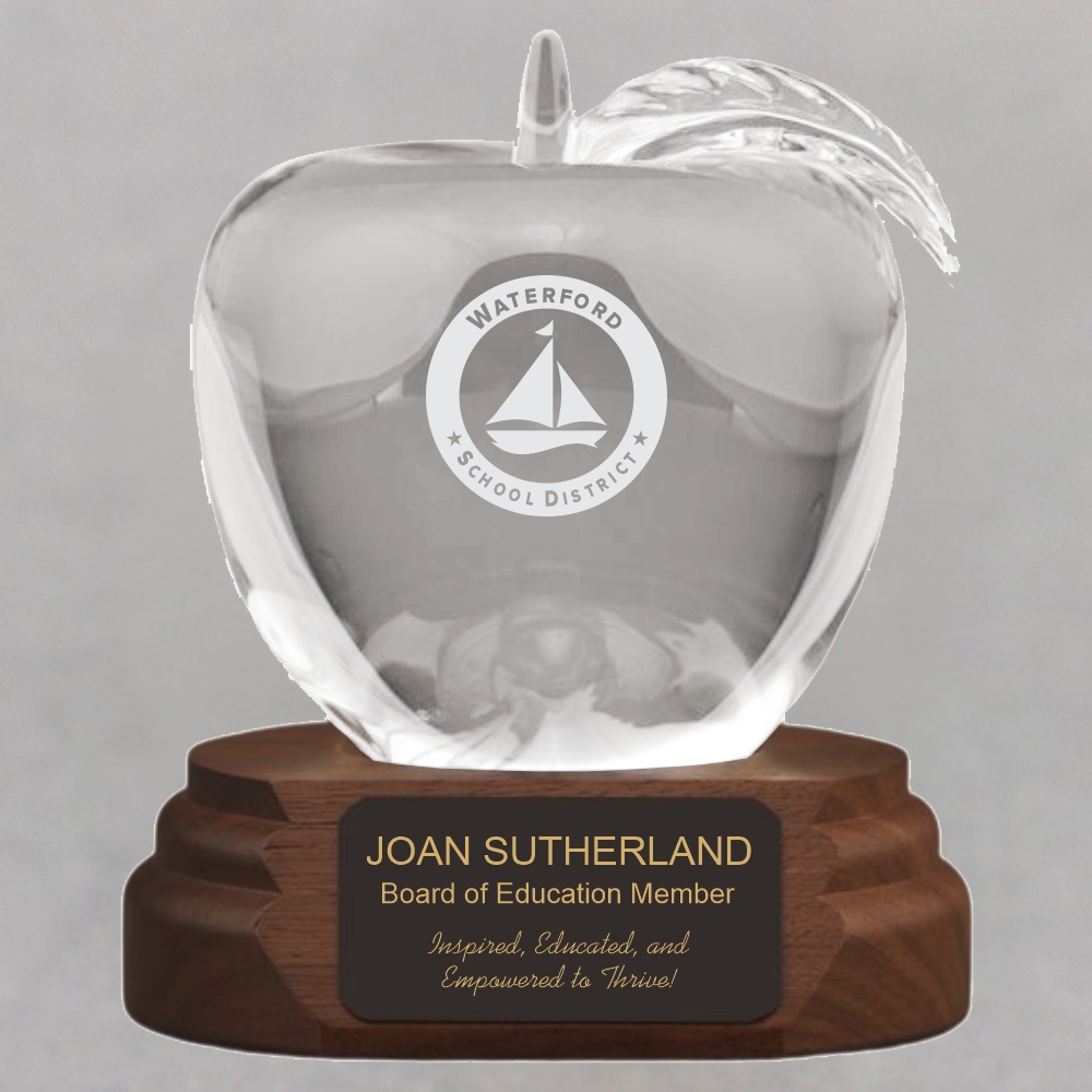 Etched Crystal Apple on a Walnut Base Engraved - Math Teacher Thank You Gift