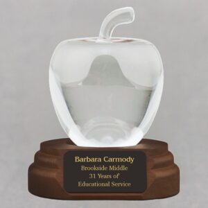 Smooth Crystal Apple on Walnut Base Engraved
