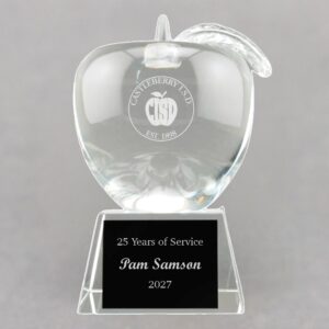Personalized Crystal Apple Trophy for Teacher of the Month