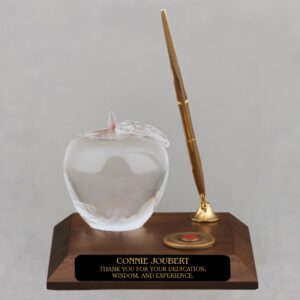 Teachers Day - Nursing Retirement Gift - Crystal Apple Award with Pen - Plate Personalization