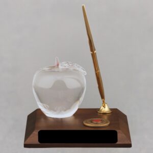 Teachers Day Crystal Apple Award with Pen - No Personalization