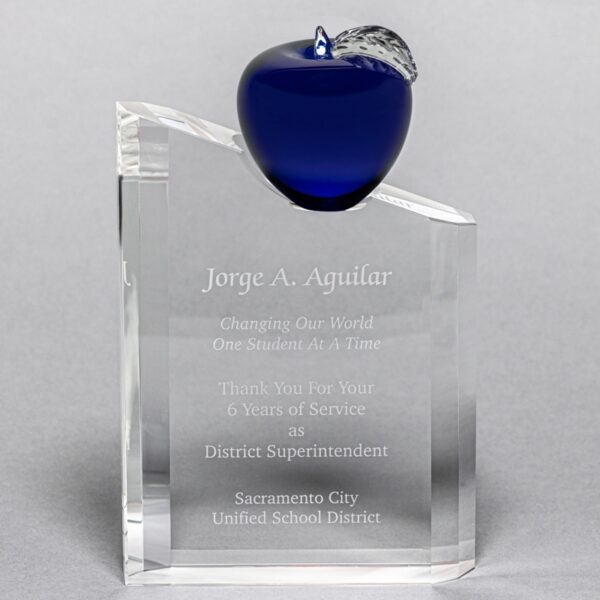 Blue Crystal Apple Pillar Award - Pillar Personalization Included