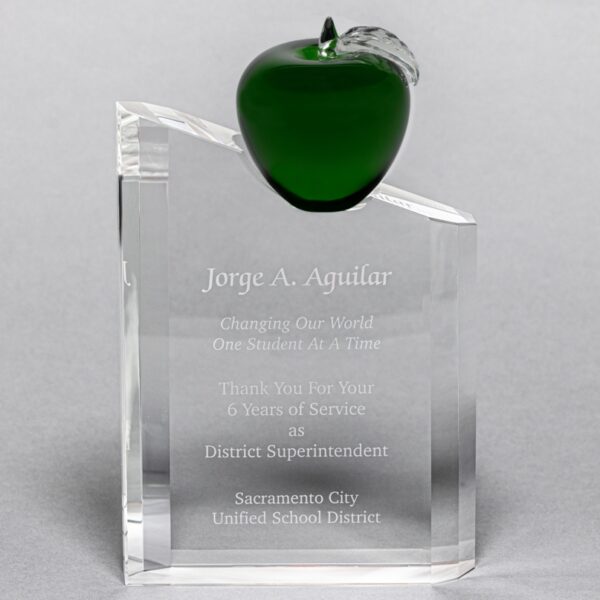 Green Crystal Apple Pillar Award - Pillar Personalization Included