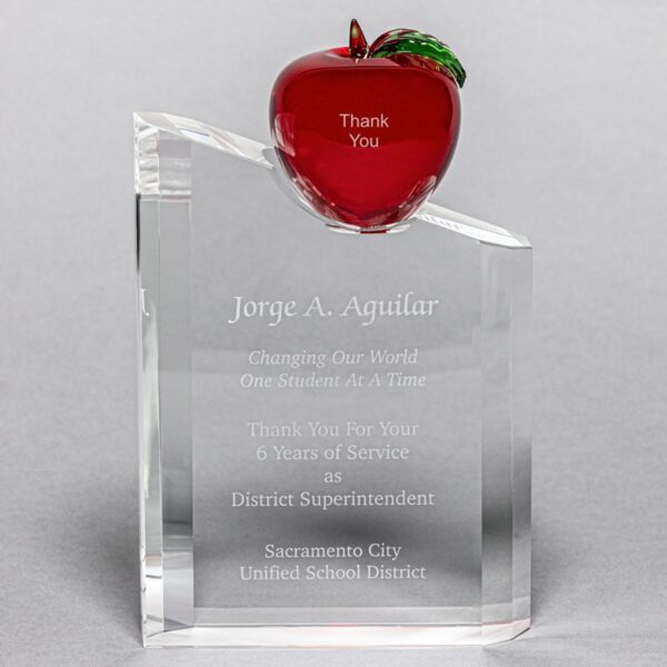Red Crystal Apple Pillar - Etched Apple & Pillar