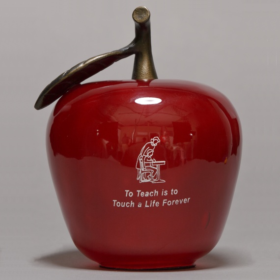 Large Red Handblown Glass Apple with To Teach is to Touch a Life Forever Saying