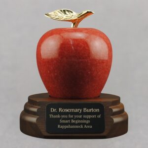 Teacher Appreciation Red Marble Apple on Walnut Base - Plate Engraved