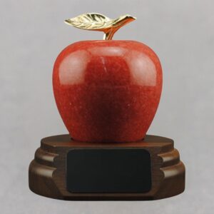 Teacher Appreciation Red Marble Apple on Walnut Base - No Personalization