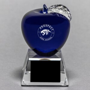 Etched Blue Crystal Apple without Engraving - Wonderful Teacher Appreciation Day Idea