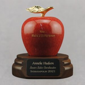 Teacher Appreciation Red Marble Apple on Walnut Base - You... Make a Difference