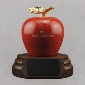 Teacher Appreciation Red Marble Apple on Walnut Base - You... Make a Difference