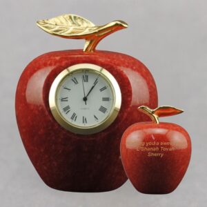 Teacher Appreciation Red Marble Apple Clock with Custom Engraving