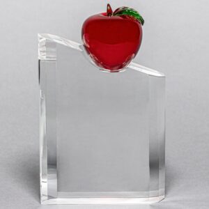 Red Apple on Solid Crystal Pillar for a Retirement Gift