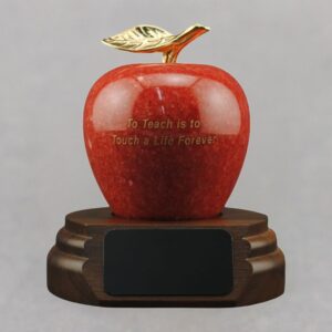 Teacher Appreciation Red Marble Apple - To Teach is to Touch a Life Forever On Walnut Base
