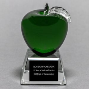 Green Glass Apple Trophy with Plate Engraving is an Excellent Professor Recognition Idea