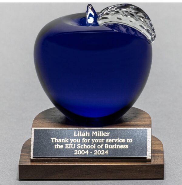 Blue Crystal Apple on Walnut Base - Engraved Plate Only