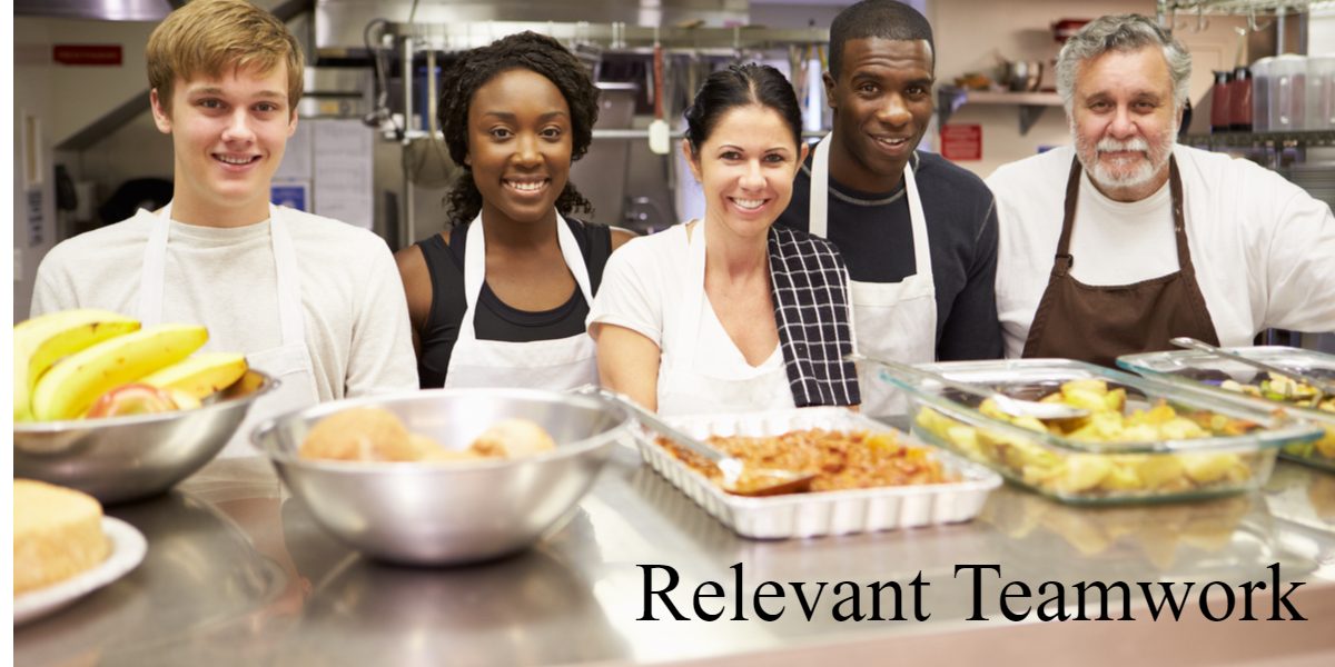 People serving food in relevant teamwork.