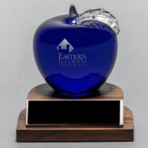 Etched Blue Glass Apple for Teacher Retirement Idea
