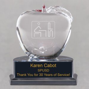 Etched Crystal Apple Trophy for a Personalized Teacher Gift