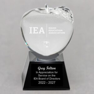 Etched Clear Crystal Apple Black Base Trophy for Recognizing Special Teacher