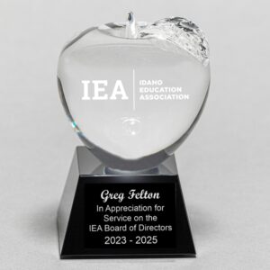 Etched Clear Crystal Apple Black Base Trophy for Recognizing Special Teacher